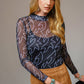 Shirts Women’s  Boots Stitch Throughout Mesh Mock Neck Fitted Top 36349T