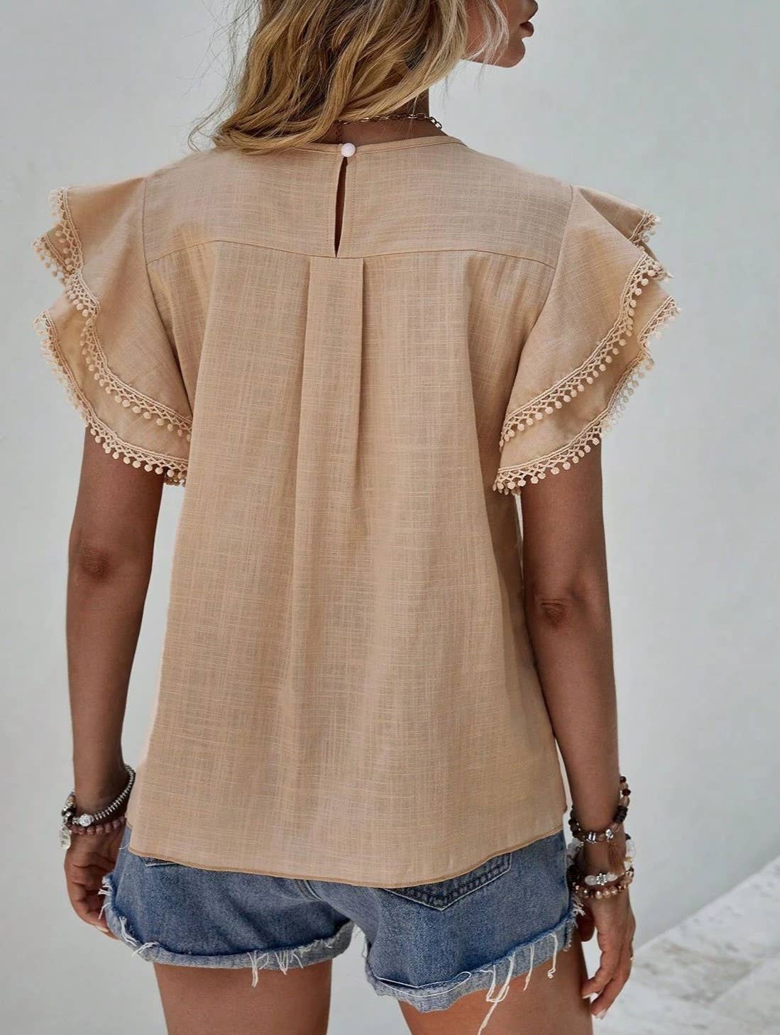 Shirts Women’s Crewneck Loose Lace Ruffle Sleeve RCXL00715