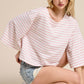 HDT7723-Striped Semi Crop Top women’s shirt with 3/4 Bell Sleeves