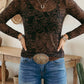 LDC Western Rodeo Printed Mock Neck Long Sleeve Mesh Top P-220