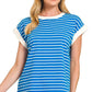 3534 Contrast Trim Cap Sleeve Stripe Tee CT-3543Y