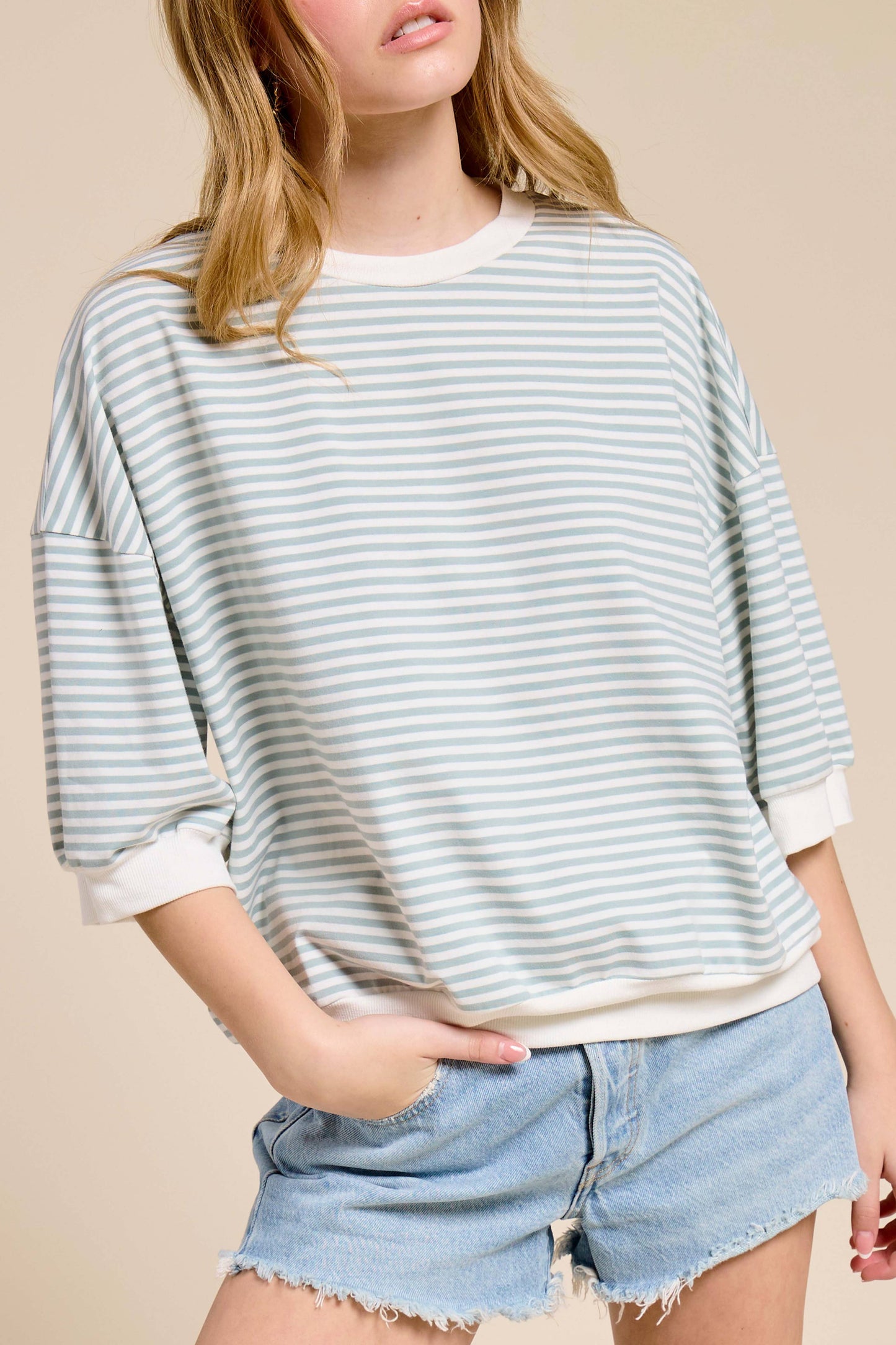 Shits Women’s Loose Fit Striped Short Sleeve Crew Neckline Top MCT7688