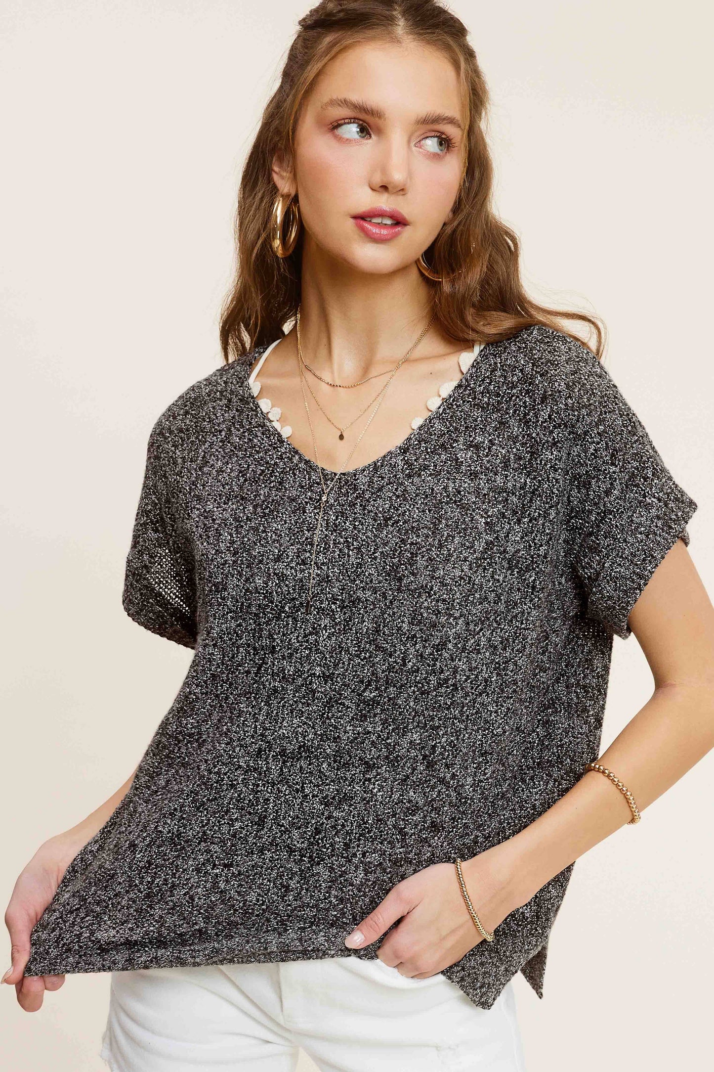 MCS3580-Soft Lightweight Loose Fit Textured Pullover Sweater