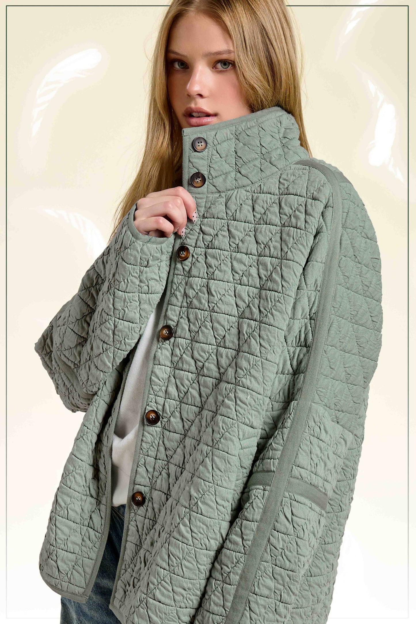 Outerwear Women’s Oversized Soft Quilted Button Down Jacket JKT1787
