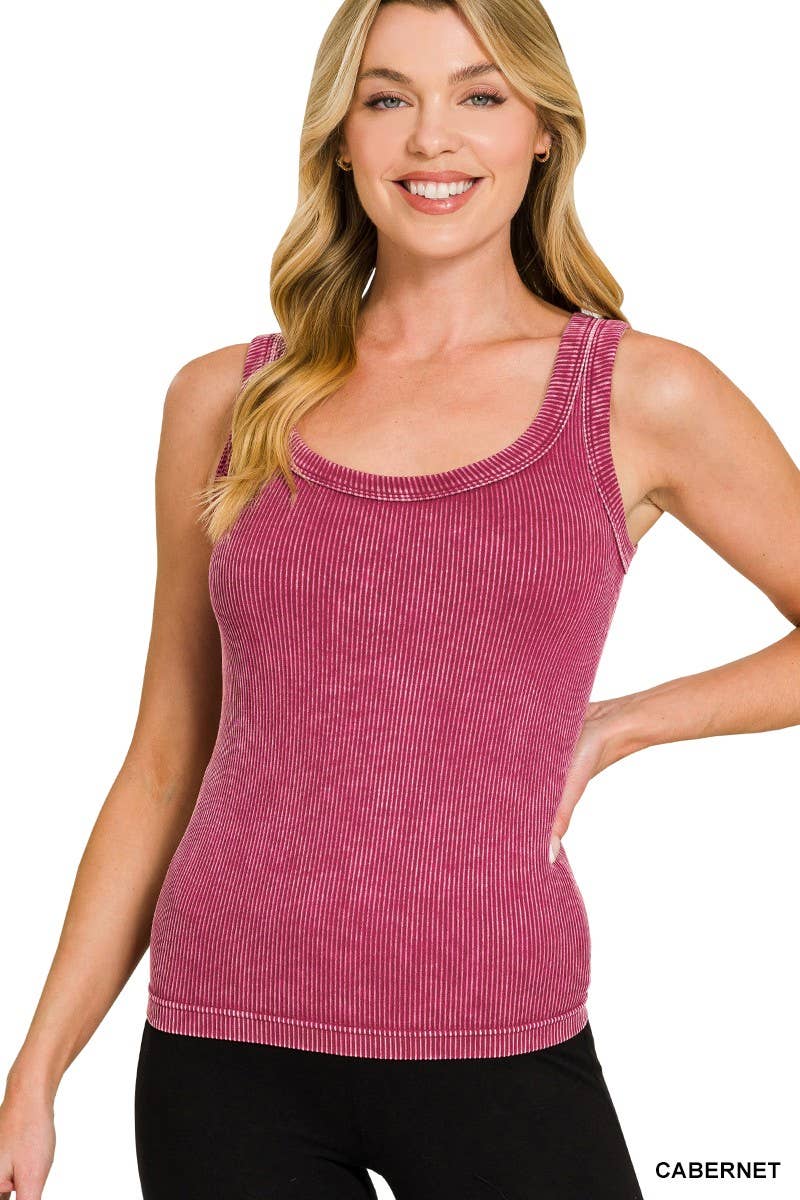 Tops Women’s 2 Way Neckline Washed Ribbed Seamless Tank