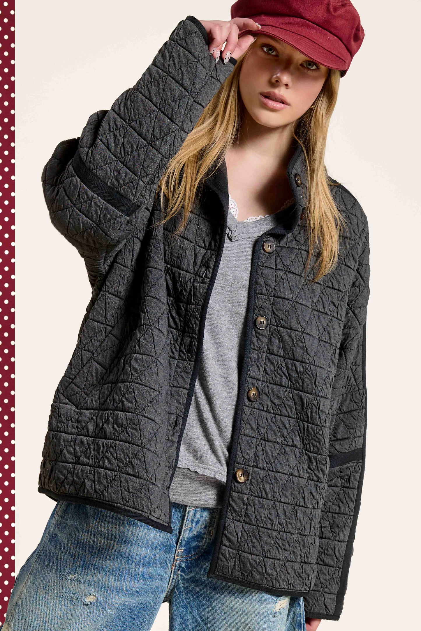 Outerwear Women’s Oversized Soft Quilted Button Down Jacket JKT1787