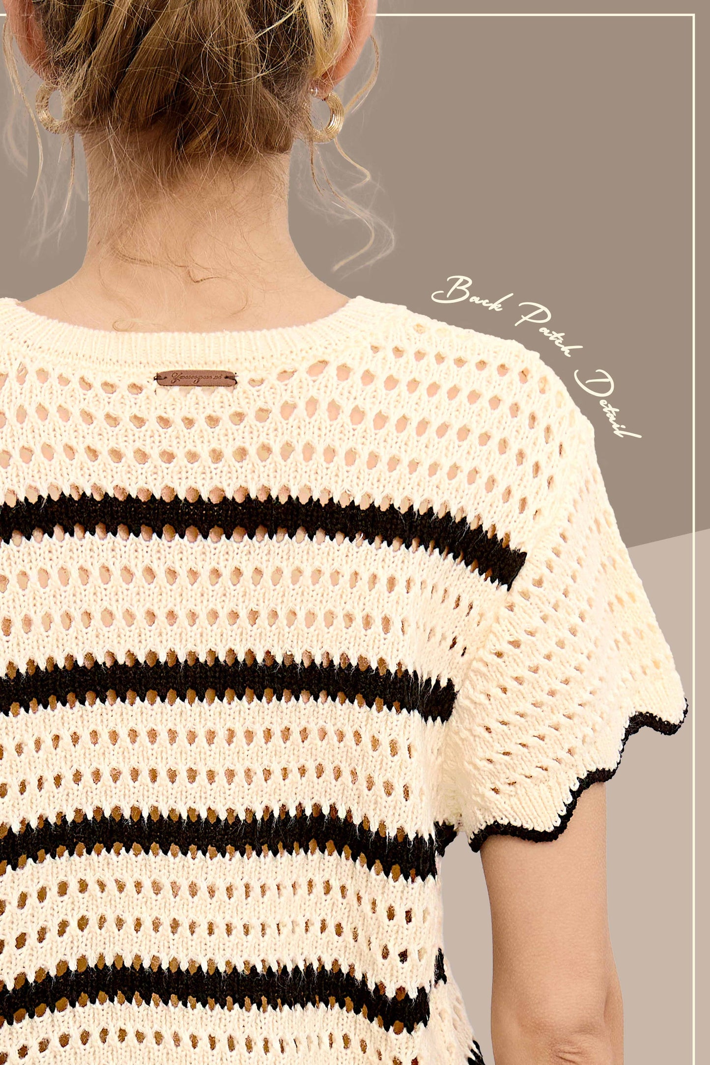 Outerwear Round Neck Scalloped Edge Short Sleeve Sweater MDS3603