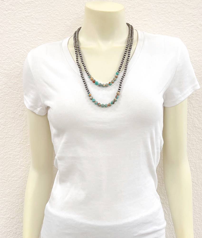 739545, Handmade 24" 2-strand Navajo Gemstone Necklace