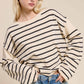 MCS3588-Striped Round Neck Loose Fit Long Sleeve Sweater