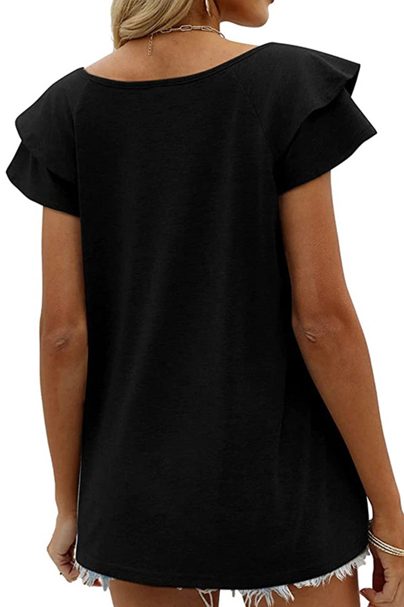 Women’s Shirt Doubble Sleeve Ruffle V Neck CWTTSO527