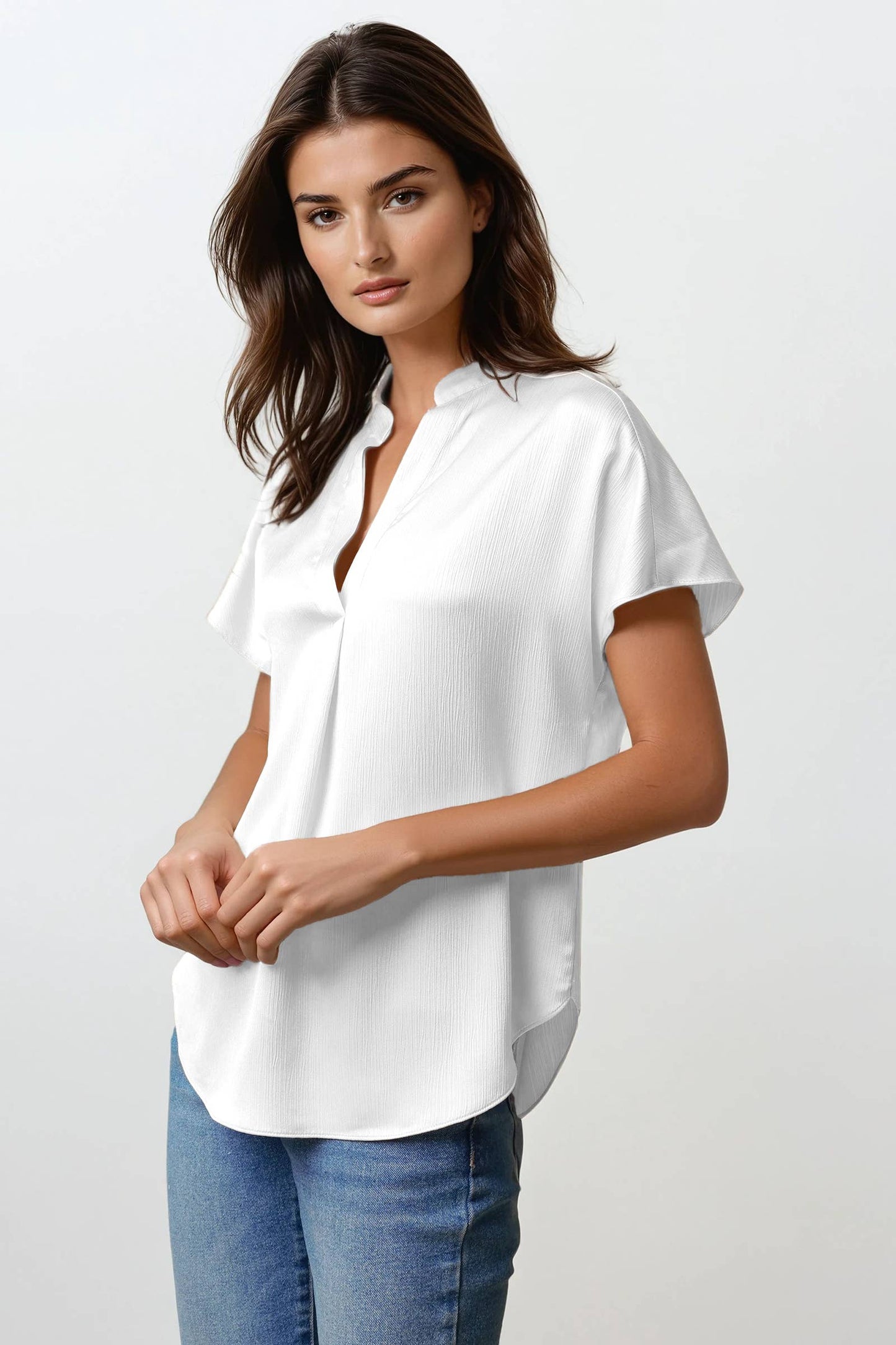 Drop Shoulder Blouse In Crinkle Satin