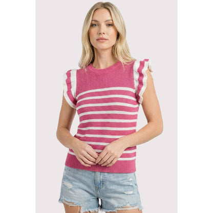 Outerwear Women’s STRIPED RUFFLE SLEEVE SWEATER 55961