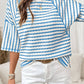 Shirts Women’s Striped Textured Knit Split Hem Half Sleeve Loose Top P1819