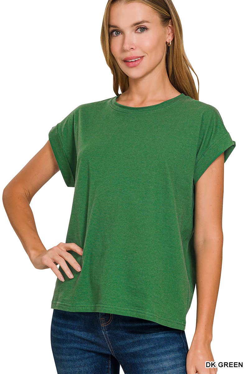 3381 Round Neck Folded Short Sleeve T-shirt CT3381Y
