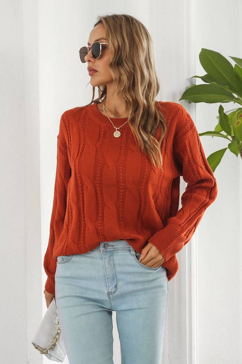 CWOSWL4083_CABLE KNITTED LONG SLEEVES CREWNECK SWEATER Outerwear Women’s