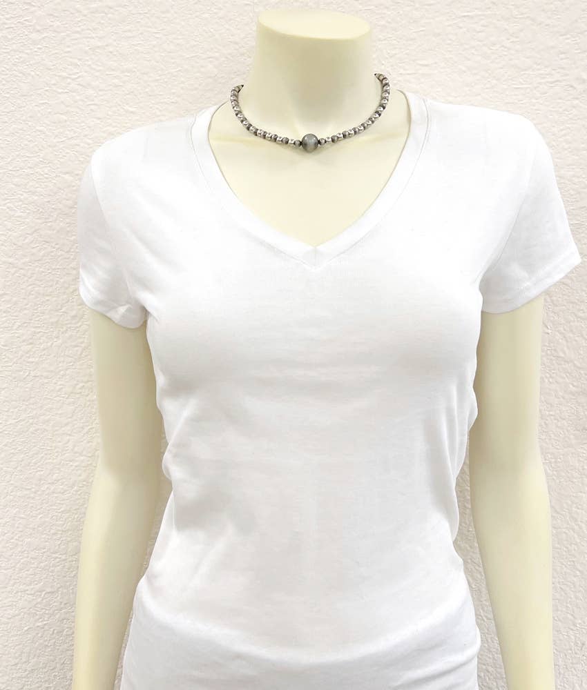 739194, Handmade 16" Silver & Navajo Bead Necklace