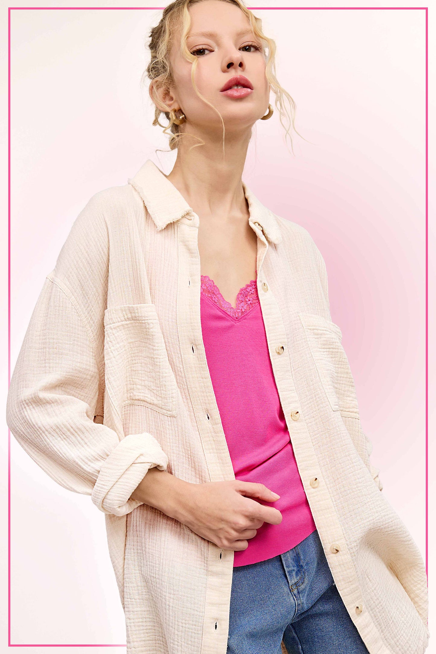 Shirts  Crinkled Gauze Button Down Shirts SRT7448