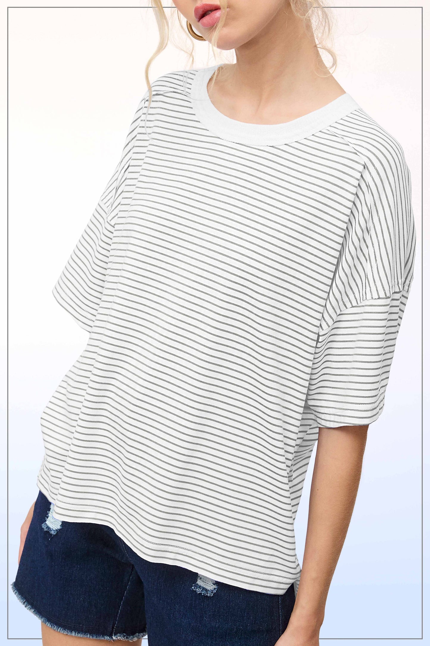 Shirts Women’s Striped Drop Shoulder Short Sleeves HDT7703