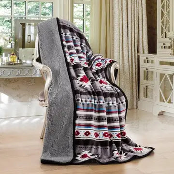 Bedding Blankets Pillows Aztec Plush Throw Blanket Grey 0215-1708