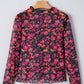 Shirts Women’s Floral Western Mesh Mock Neck Sheer Slim Fit Blouse P1015