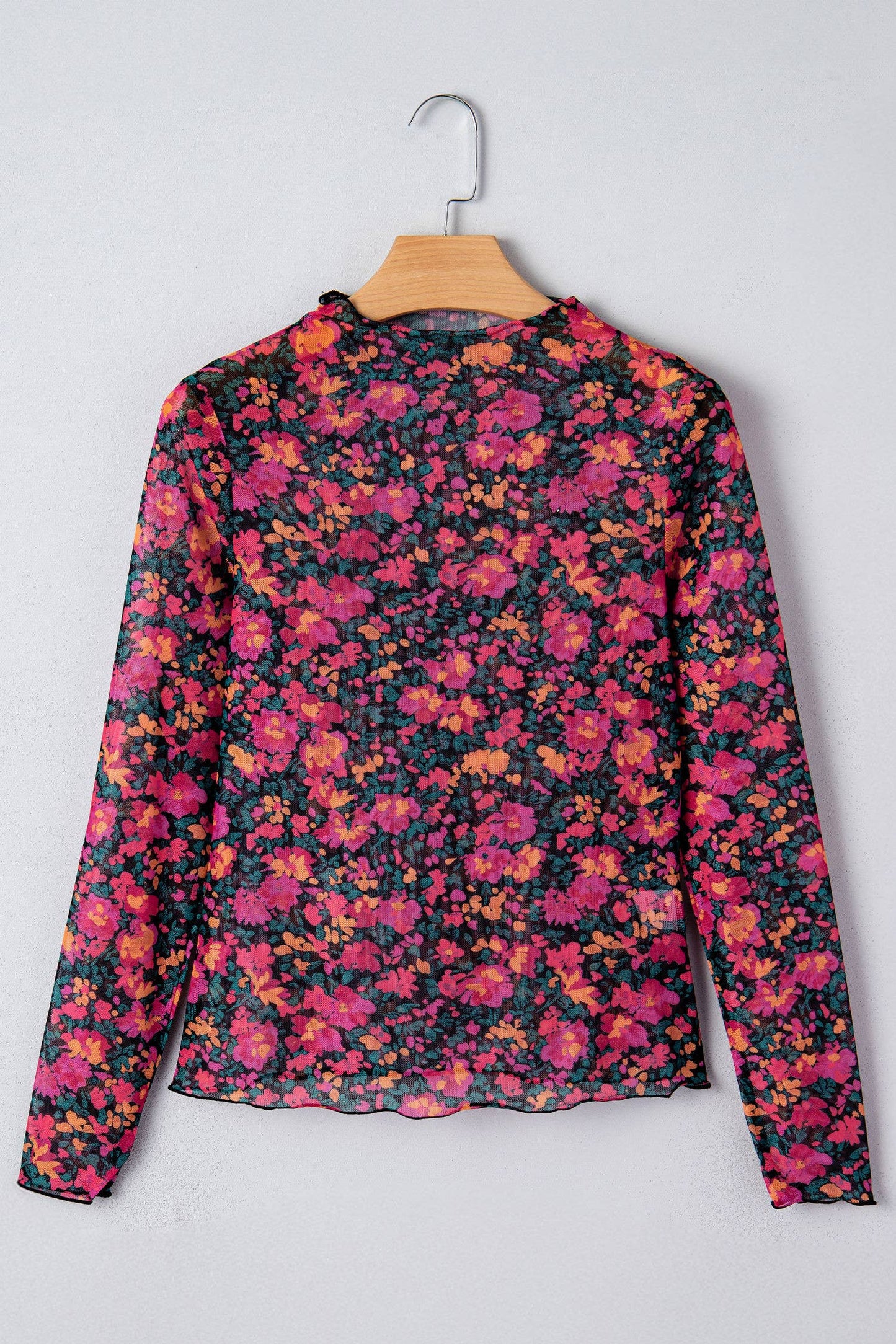 Shirts Women’s Floral Western Mesh Mock Neck Sheer Slim Fit Blouse P1015