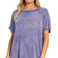 8393A Washed Ribbed Short Sleeve Boat-neck Top