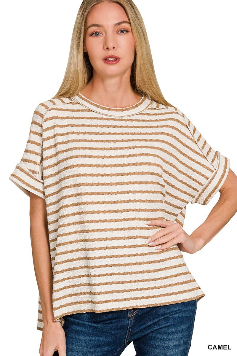 8602A Stripe Jacquard Round-neck Box Tee