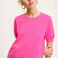 Soft Short Puffy Sleeve Basic Stretchy Knit Top MCS3600