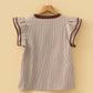 Shirts Women’s Stripe Double Ruffled Short Sleeve V Neck Blouse DLM25134769