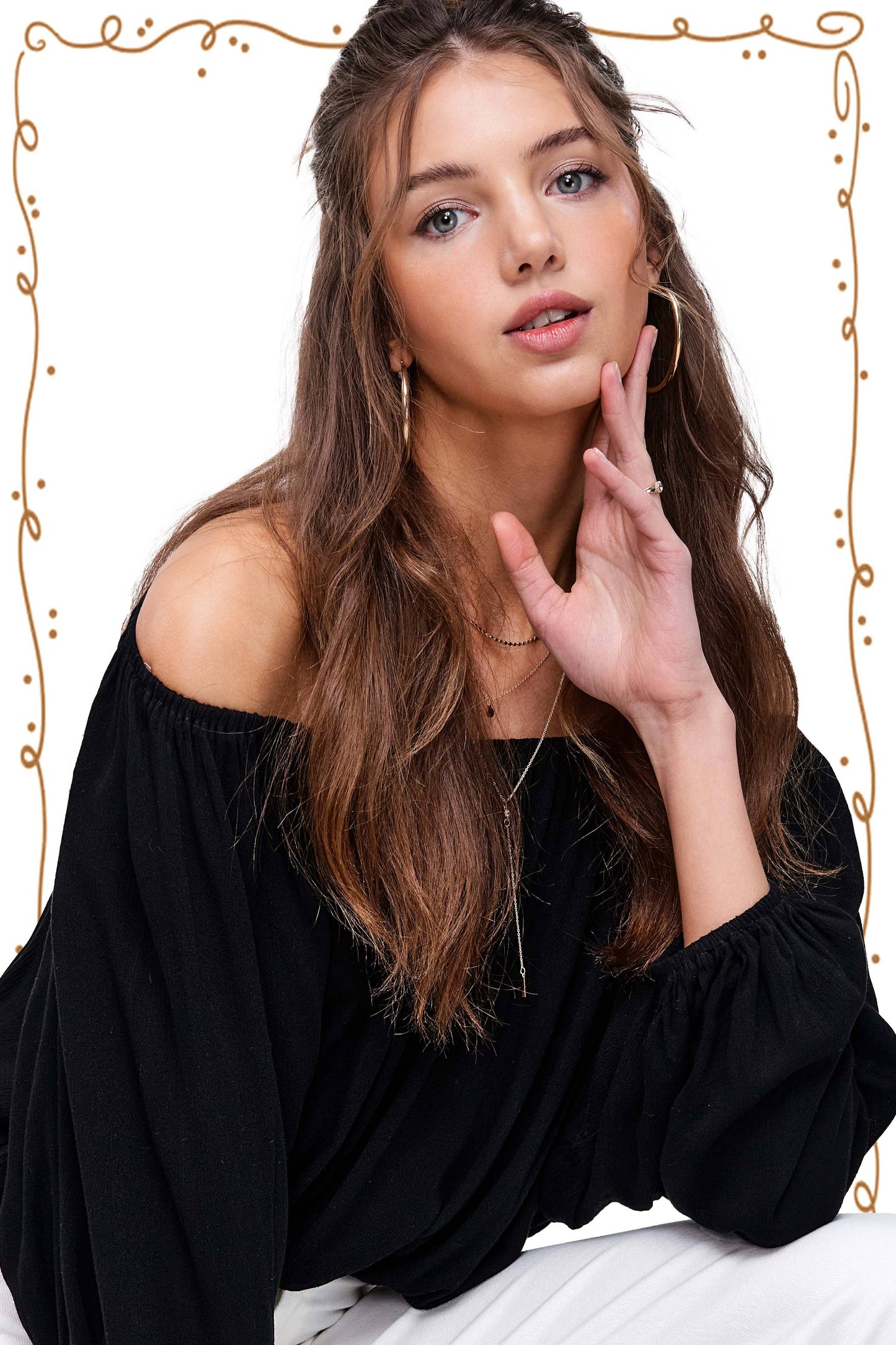 HAT7501 Breathable Fabric Off Shoulder Balloon Sleeve Top Women’s Shirts