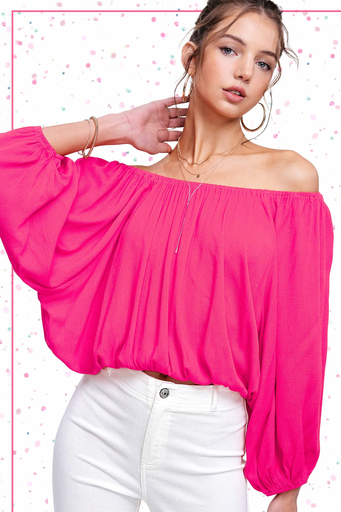 HAT7501 Breathable Fabric Off Shoulder Balloon Sleeve Top Women’s Shirts