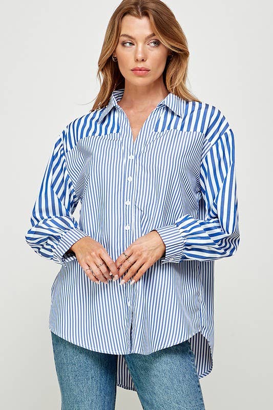 24351O Button Down Stiped Long Sleeves Top