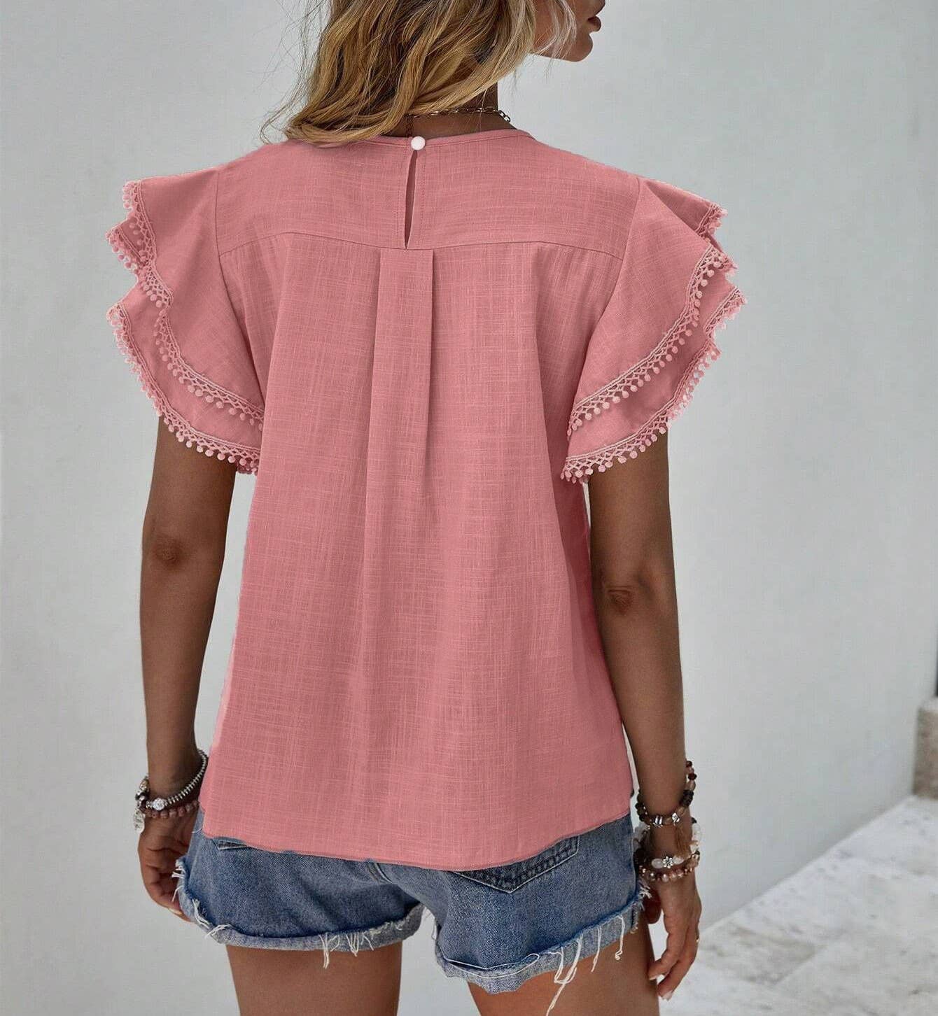 Shirts Women’s Crewneck Loose Lace Ruffle Sleeve RCXL00715