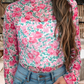 Shirts Women’s Floral Western Mesh Mock Neck Sheer Slim Fit Blouse P1015