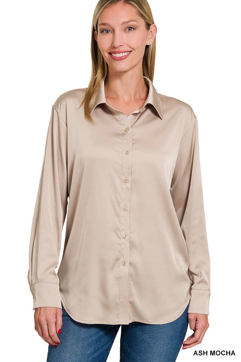 Satin Charmeuse Button Front Shirt Women’s 1170D4