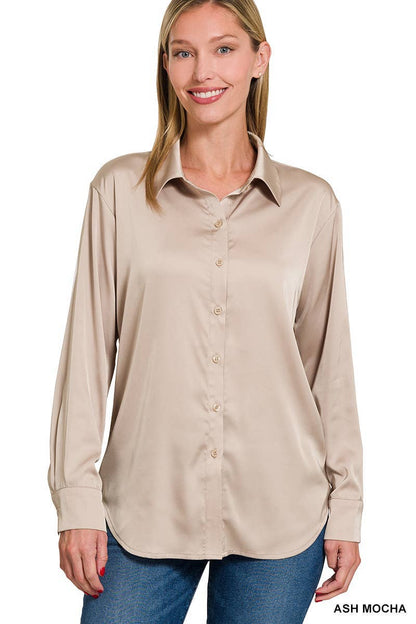 Satin Charmeuse Button Front Shirt Women’s 1170D4