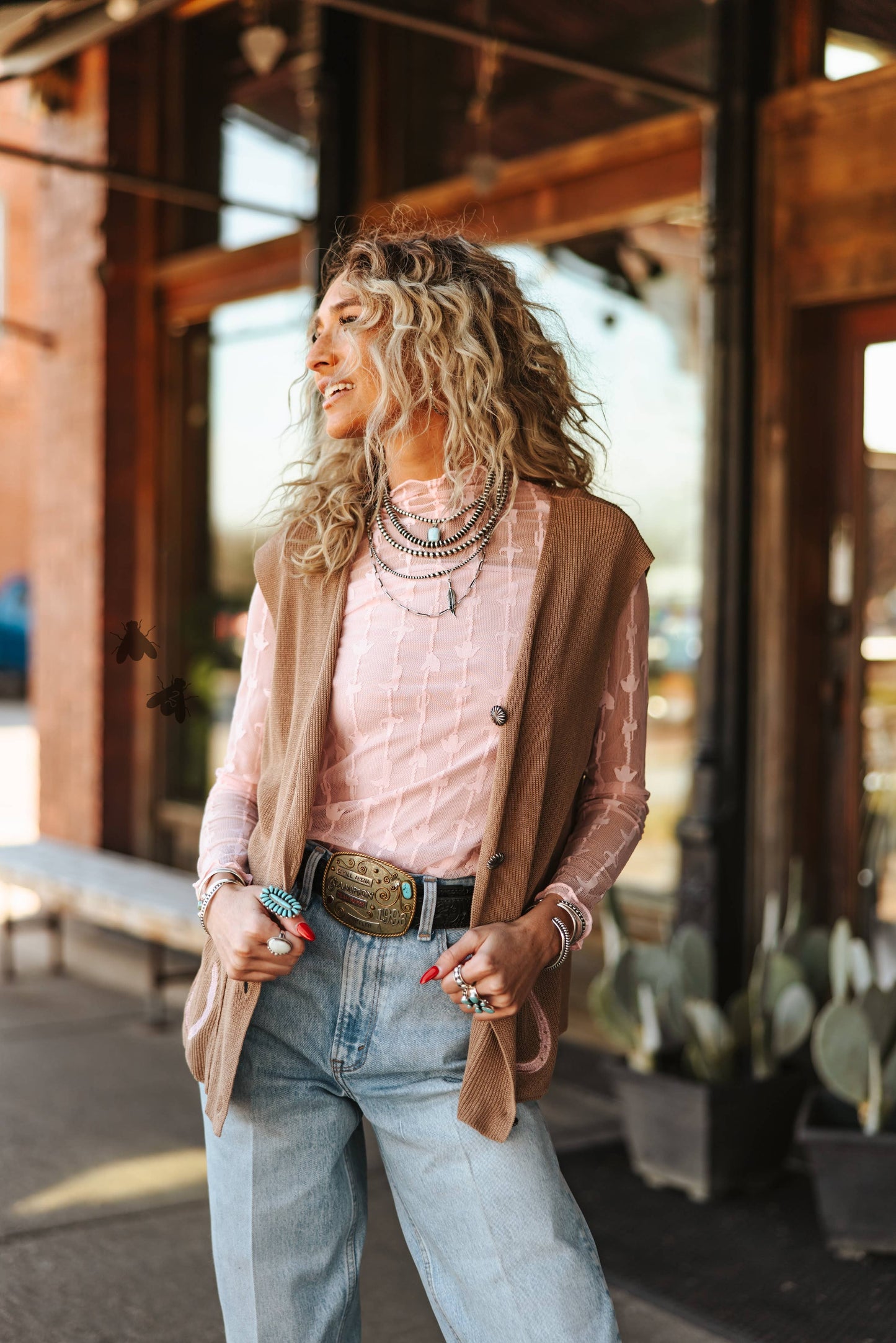 LARIAT Shirt LACE L/S *DUSTY ROSE mesh top