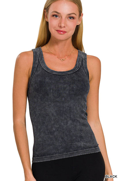 Tops Women’s 2 Way Neckline Washed Ribbed Seamless Tank