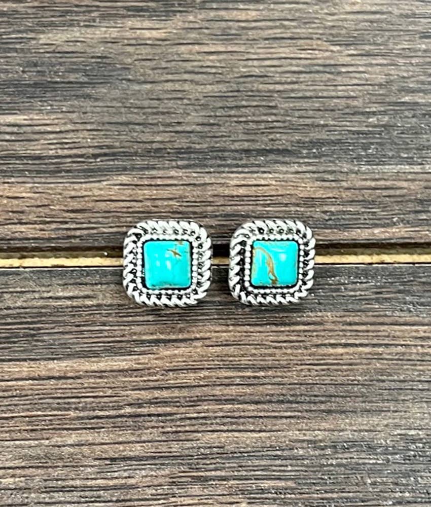 723048, 6mm Square Turquoise Stud Earrings
