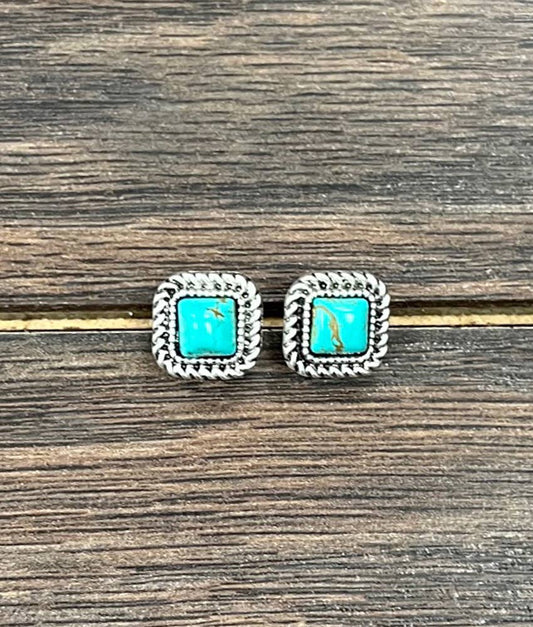 723048, 6mm Square Turquoise Stud Earrings