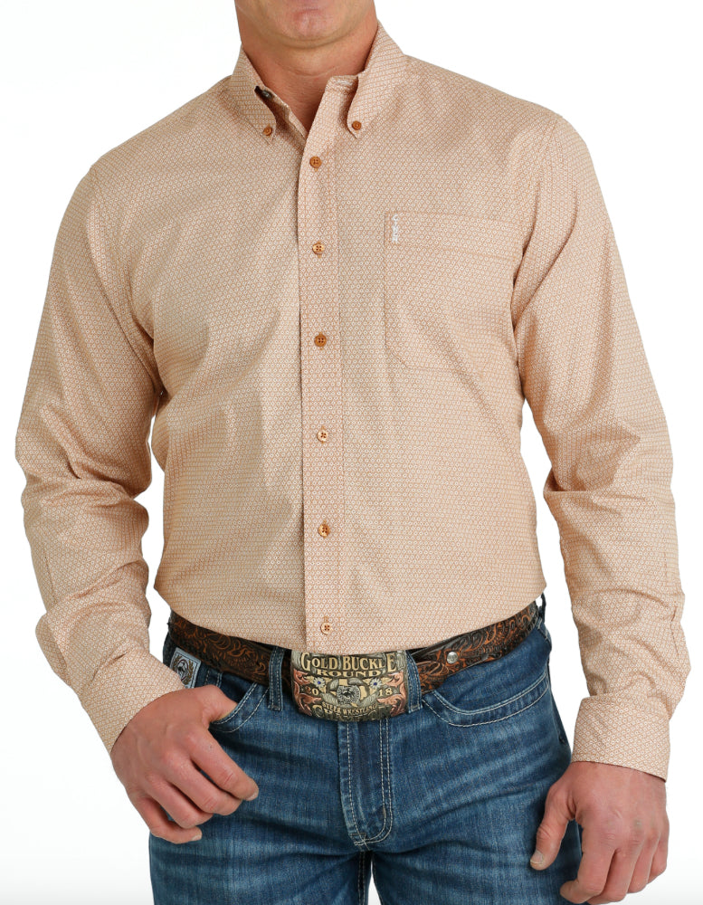 Shirts Men’s Cinch Modern Fit Tan Geo Print Long Sleeve Buton Up MTW1347091