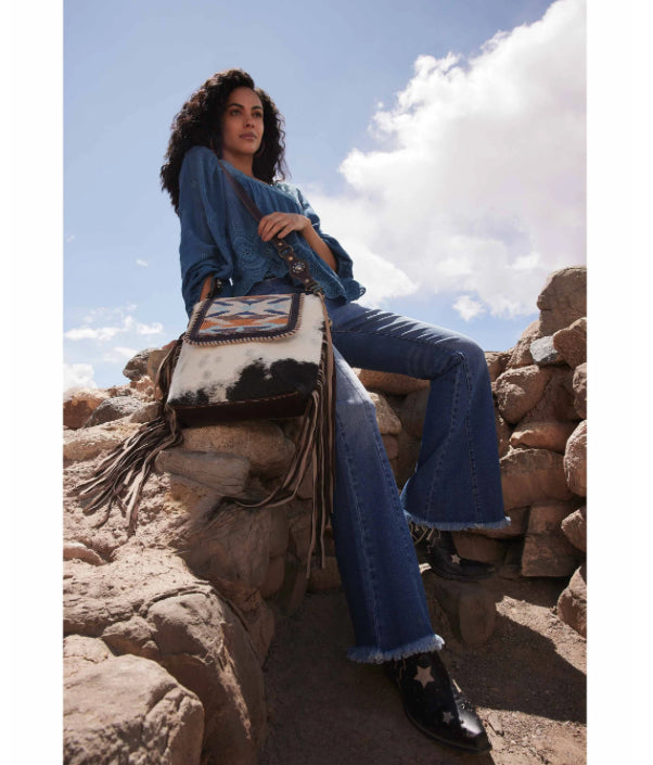 Purses Myra Bag Sun Serape Fringed Leather Hairon Bag S-7397