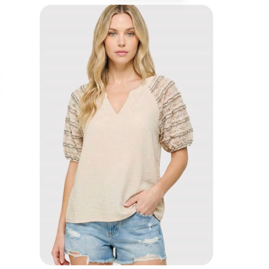 20881 Shirt Women’s Cream Lace Sleeve Top