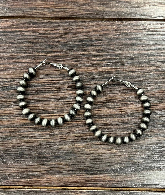 720219, Handmade 45mm Hoop, 6mm Navajo Bead Earrings