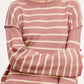 MCS3588-Striped Round Neck Loose Fit Long Sleeve Sweater