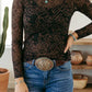 LDC Western Rodeo Printed Mock Neck Long Sleeve Mesh Top P-220