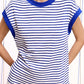 JDT7710 Shirts Women’s Nautical Cap Sleeve Striped Top 4th of july