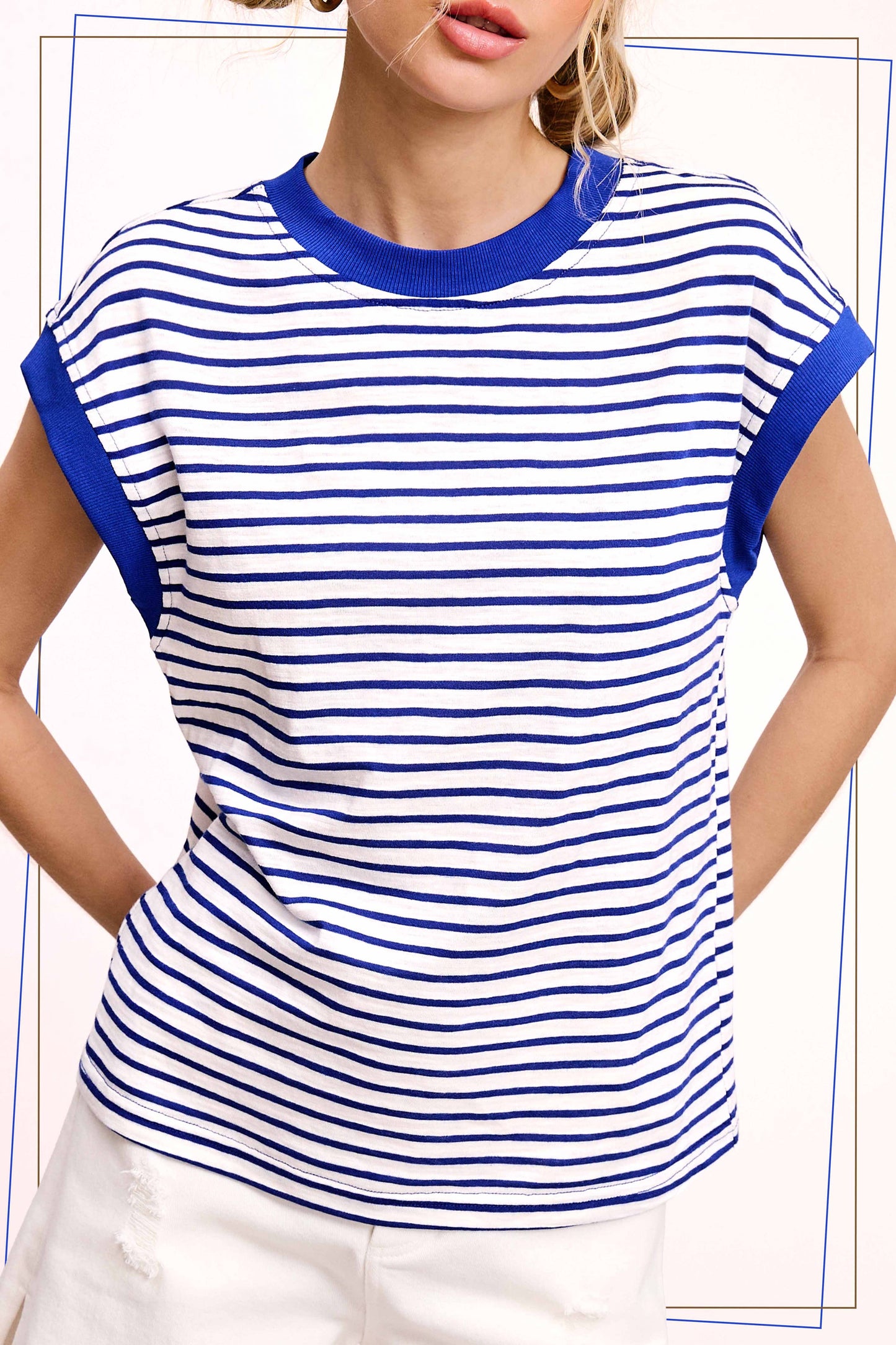 JDT7710 Shirts Women’s Nautical Cap Sleeve Striped Top 4th of july