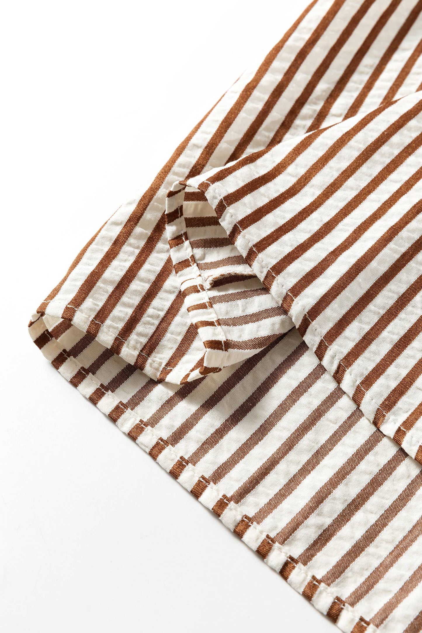 Shirts Women’s Stripe Double Ruffled Short Sleeve V Neck Blouse DLM25134769