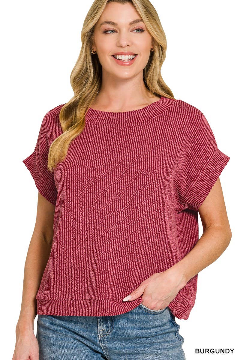 Raised Rib Cap Sleeve Top 8616Y